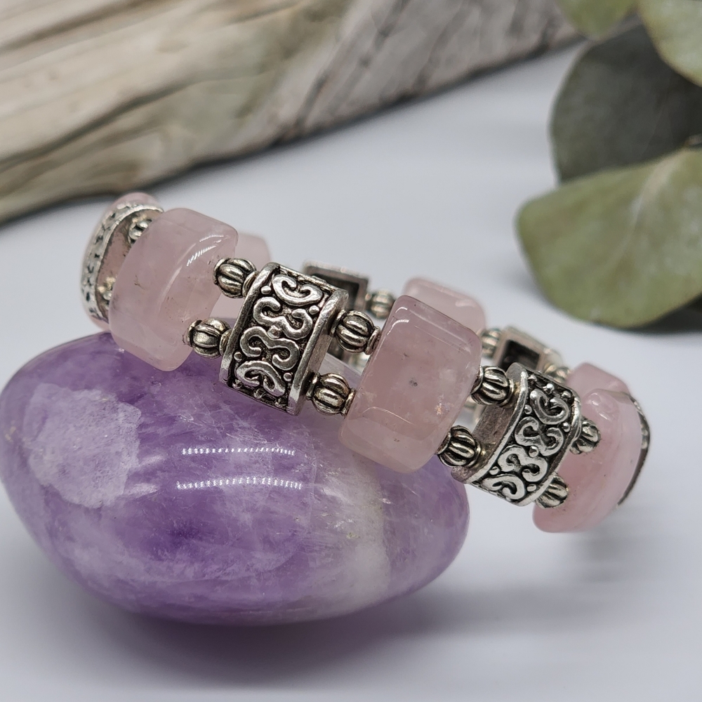 Genuine Rose Quartz Stones Silver plated Bracelet